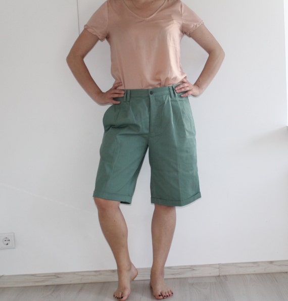 Olive Green Bermuda Shorts High Waisted 