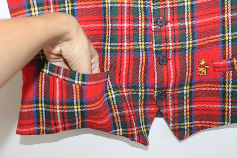 Small Vintage Wool Blend Red blue Vest Formal Fitted Waistcoat Edwardian Victorian Women/'s tartan retro Wedding Checkered Check Vest Medium