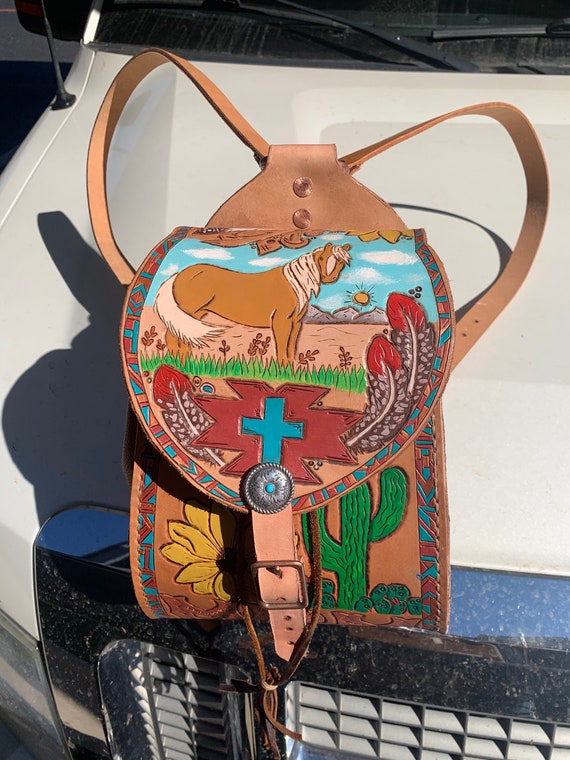 Handmade Western Leather Mini Backpack Etsy