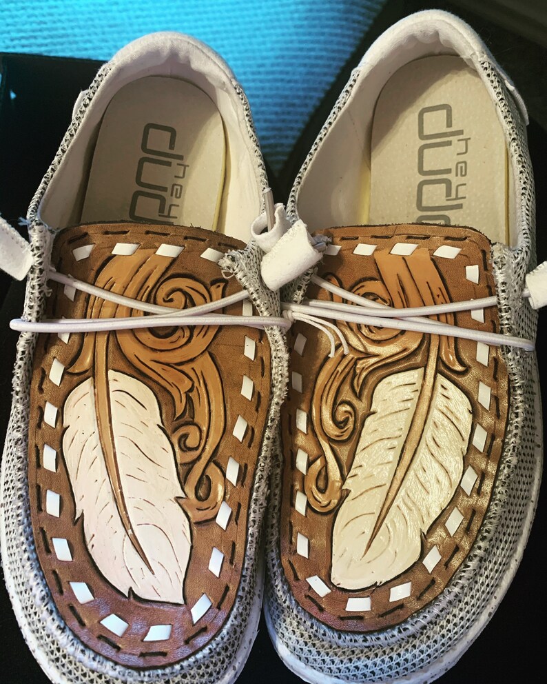 CUSTOM Tooled Leather HeyDude Shoes | Etsy