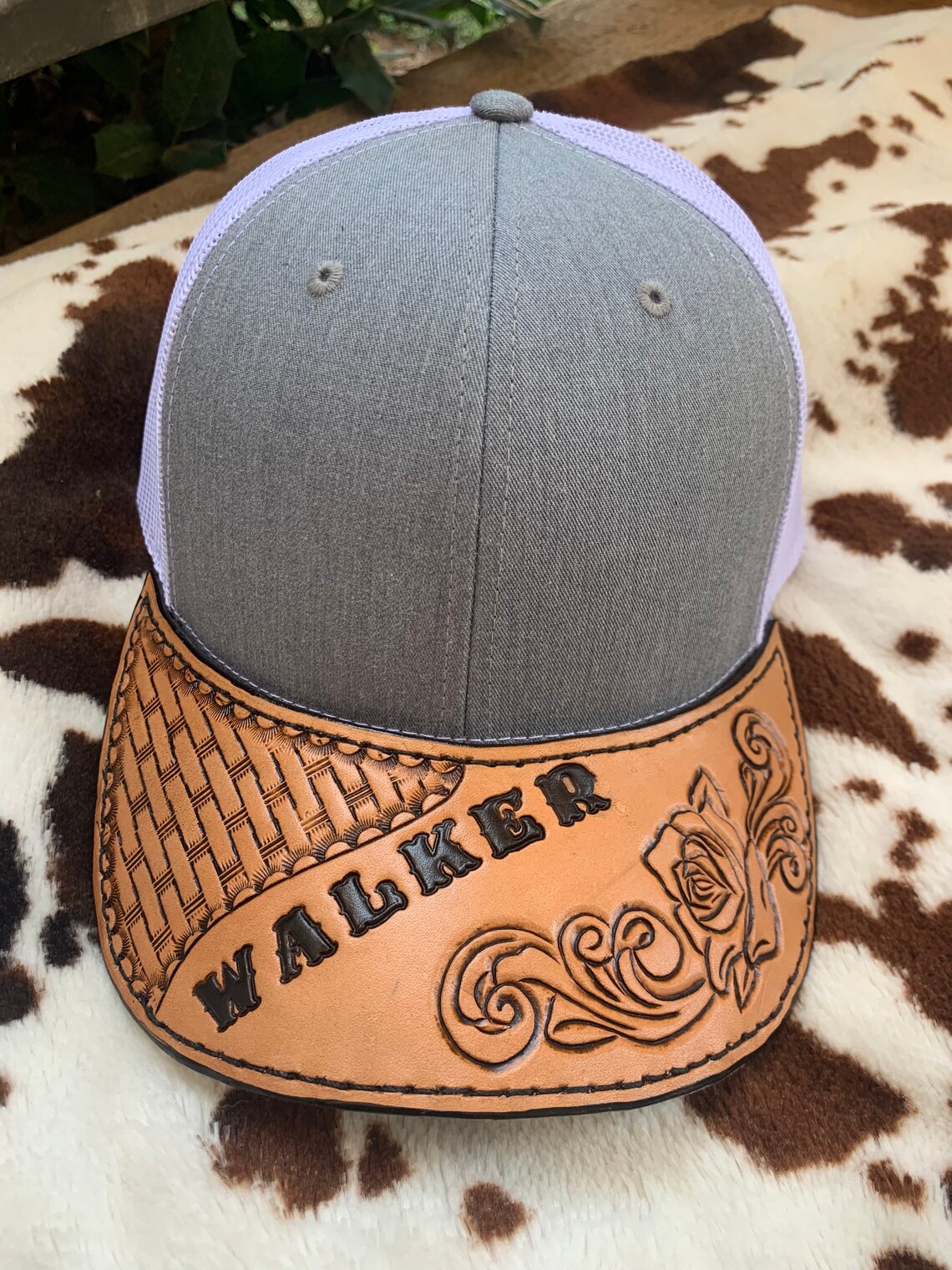 Tooled Leather Baseball Cap Bill Etsy