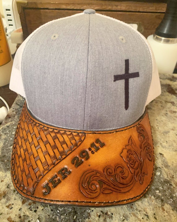 Tooled Leather Baseball Cap Bill Etsy