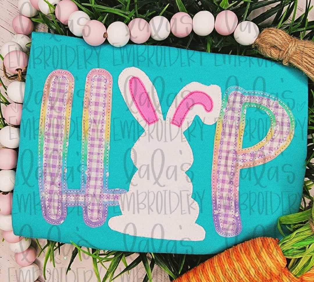 Hop Double Stack Applique Design W Bunny - Hand Lettered Design - Etsy