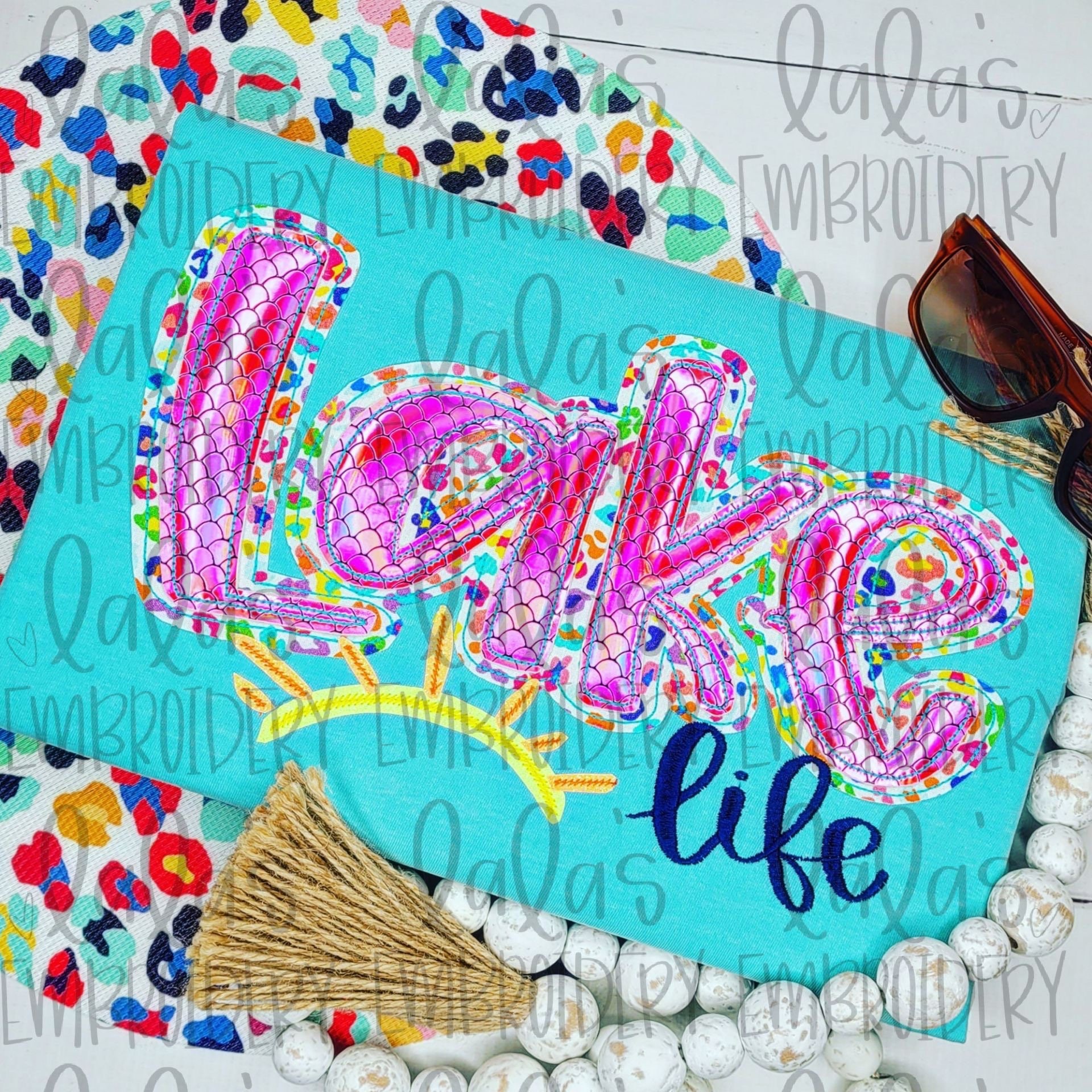 Lake Life Double Stack Applique Design - Hand Lettered Design - Etsy