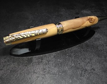 Hand Turned Bethlehem Olive Wood Olive Branch Ballpoint Golden Twist Pen Parker Refill
