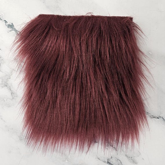 5" Precut Square Long Pile Faux Fur Fabric Burgundy For Poms and Gnome Beards