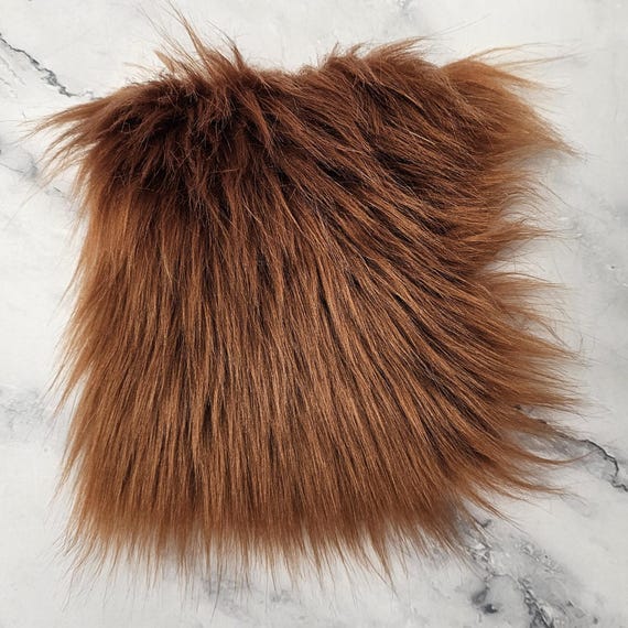 5" Precut Square Long Pile Faux Fur Fabric Rust For Poms and Gnome Beards