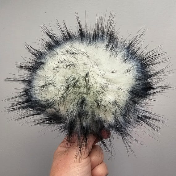 5" Navy Blue Tipped White Faux Fur Pom Pom with String Ties