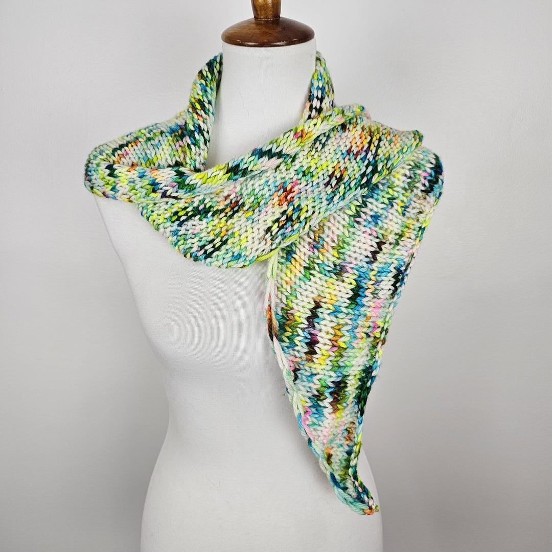 Chunky Knit Asymmetrical Scarf – Hand Knit 100% Merino Wool – Green ...