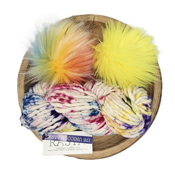 Malabrigo Rasta Unicorn Bark Faux Fur Hat Kit