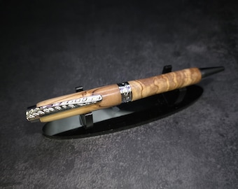 Hand Turned Bethlehem Olive Wood Olive Branch Ballpoint Chrome Twist Pen Parker Refill