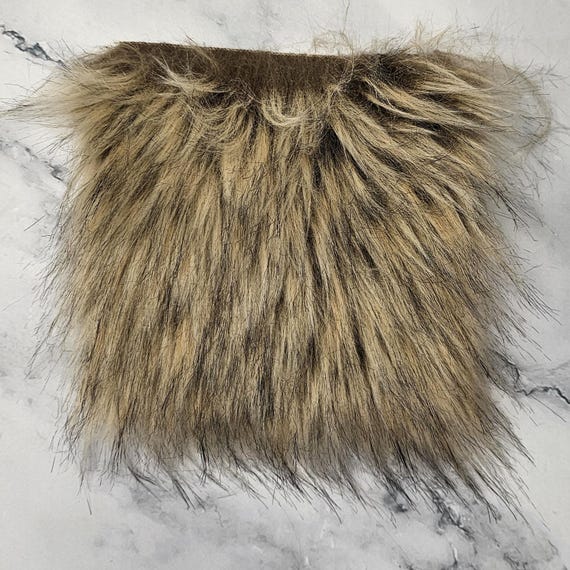 5" Precut Square Long Pile Faux Fur Fabric Cream Brown Beige For Poms and Gnome Beards