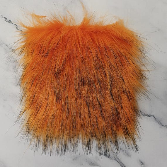 5" Precut Square Dense Long Pile  Faux Fur Fabric Orange Black Tipped For Poms and Gnome Beards
