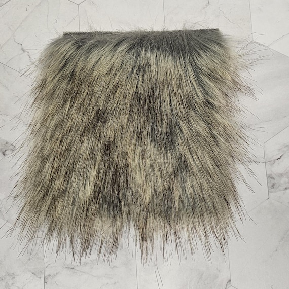 5" Precut Square Long Pile Faux Fur Fabric Silver Gold Glacier Wolf For Poms and Gnome Beards