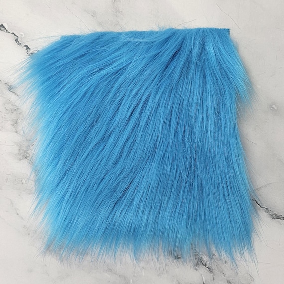 5" Precut Square Long Pile Faux Fur Fabric Electric Blue For Poms and Gnome Beards
