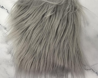 Lot of 10 5" Precut Square Long Pile Faux Fur Fabric Grey Gray For Poms and Gnome Beards