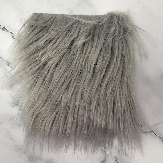 5" Precut Square Long Pile Faux Fur Fabric Grey Gray For Poms and Gnome Beards