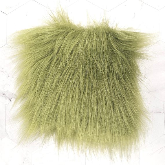 5" Precut Square Long Pile Faux Fur Fabric Olive For Poms and Gnome Beards
