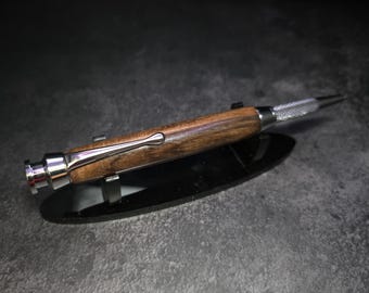 Hand Turned Black Walnut Mechanical Carpenter's 2mm Pencil Gun Metal Built in Sharpener