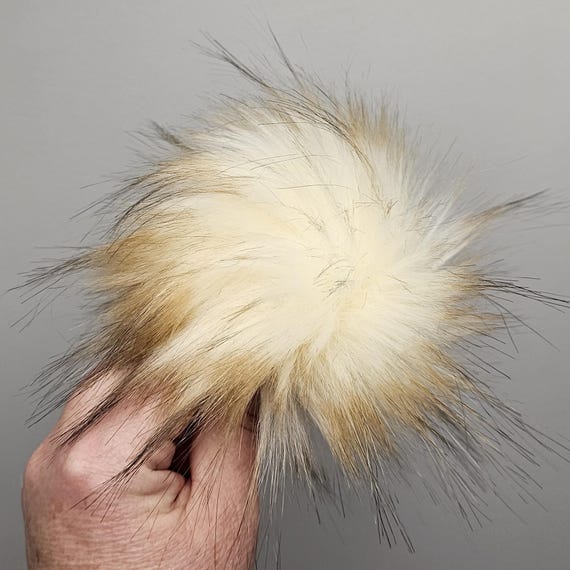 5" Toasted Marshmallow Faux Fur Pom Pom with String Ties