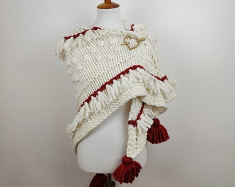 Women's Luxury Hand Knit Super Chunky Merino Wool Shawl Winter Wedding Christmas