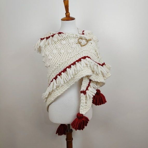 Women's Luxury Hand Knit Super Chunky Merino Wool Shawl Winter Wedding Christmas