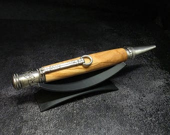 Hand Turned Maple Burl Ballpoint  Antique Pewter Twist Pen Parker Refill