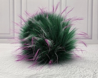 5" Precut Square Dense Long Pile  Faux Fur Fabric Purple Tipped Green For Poms and Gnome Beards