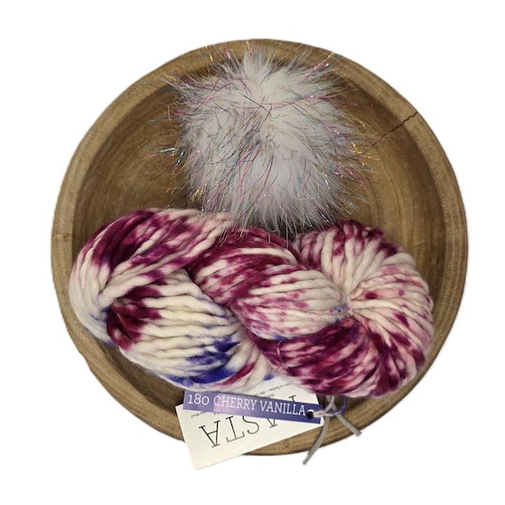 Malabrigo Rasta Cherry Vanilla Faux Fur Hat Kit