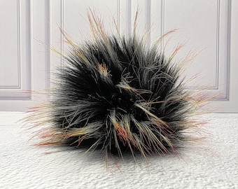 4" Precut Square Dense Long Pile  Faux Fur Fabric Fire Tipped Black For Poms and Gnome Beards