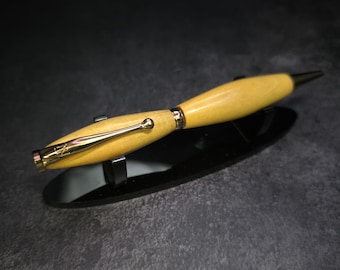 Hand Turned Yellowheart Slimline Ballpoint Gold Titanium Nitride Twist Pen Parker Refill