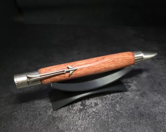 Hand Turned Bubinga Jet Airliner Ballpoint  Antique Pewter Twist Pen Parker Refill