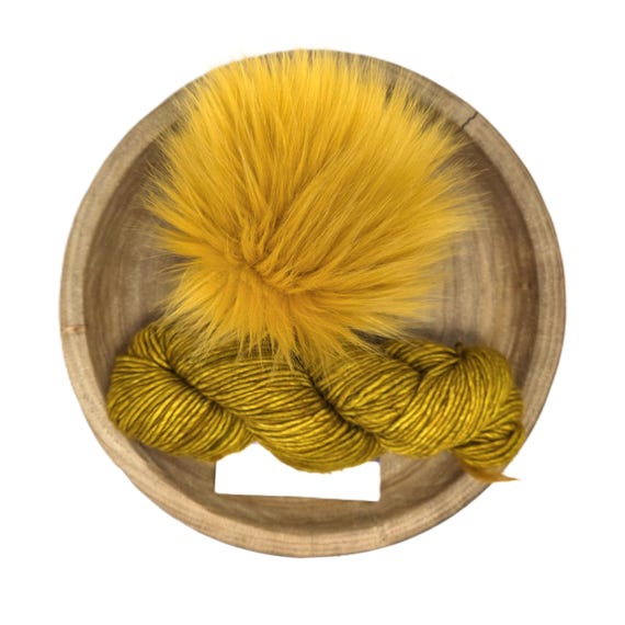 Malabrigo Mecha Frank Ochre Faux Fur Pom Pom Hat Kit