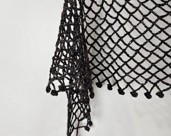 Open Lace Scarf – Hand Crocheted Merino Linen Wrap – Lightweight Long Shoulder Scarf – 82 x 10