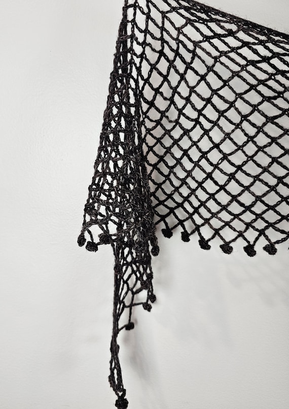 Open Lace Scarf – Hand Crocheted Merino Linen Wrap – Lightweight Long Shoulder Scarf – 82 x 10