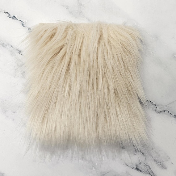 5" Precut Square Long Pile Faux Fur Fabric Latte For Poms and Gnome Beards