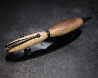 Hand Turned Hawaiian Koa Wood Slimline Ballpoint Black Enamel Twist Pen Parker Refill