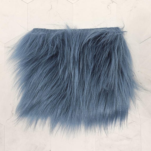 5" Precut Square Long Pile Faux Fur Fabric Denim For Poms and Gnome Beards