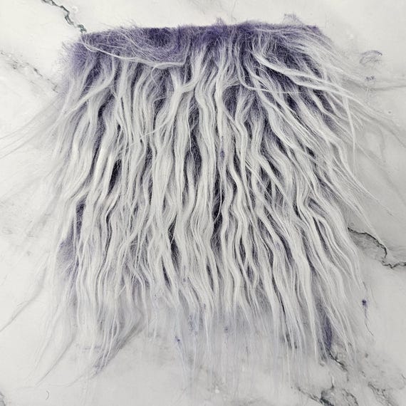 5" Precut Square Long Pile Mongolian Faux Fur Fabric Purple White Tipped For Poms and Gnome Beards