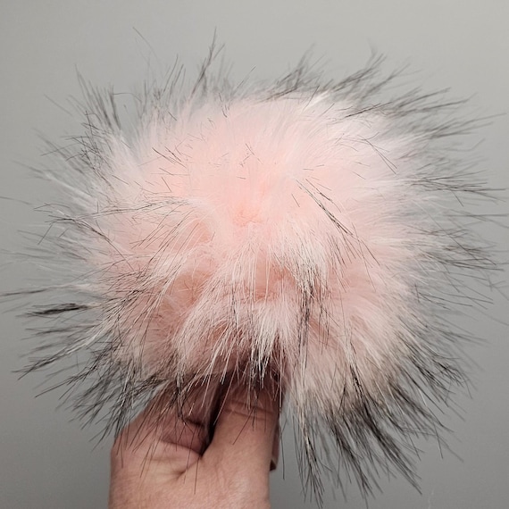 5" Black Tipped Pink Faux Fur Pom Pom with String Ties