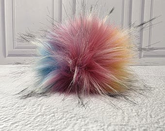 4" Precut Square Dense Long Pile  Faux Fur Fabric Rainbow Black Tipped For Poms and Gnome Beards