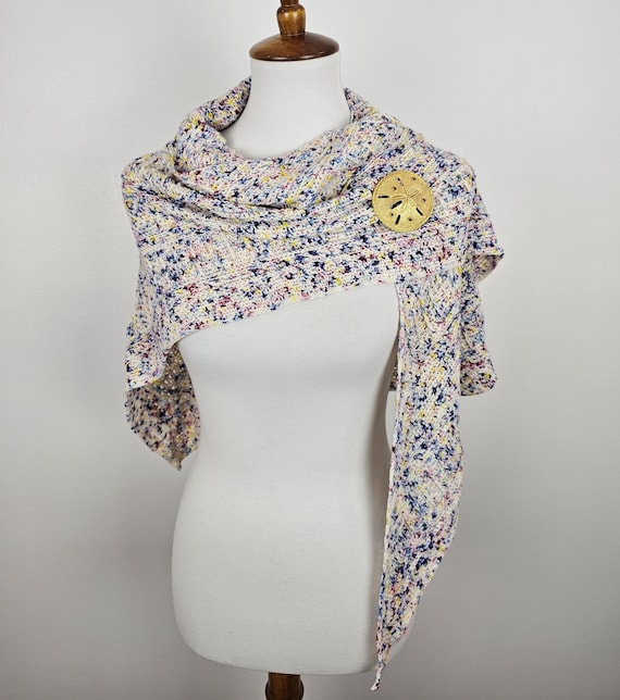 Merino Wool Bridal Shawl – Hand Crocheted Triangle Wrap – White Rainbow Fleck Wedding Shoulder Wrap – Luxury Gift