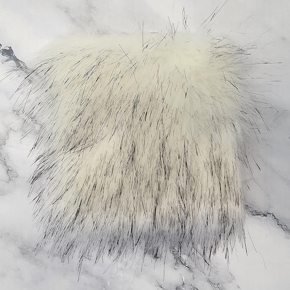 5" Precut Square Long Pile Faux Fur Fabric Cream White Silver Tipped For Poms and Gnome Beards