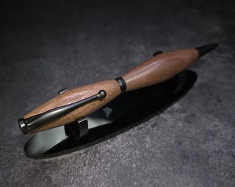 Hand Turned Walnut Slimline Ballpoint Black Enamel Twist Pen Parker Refill
