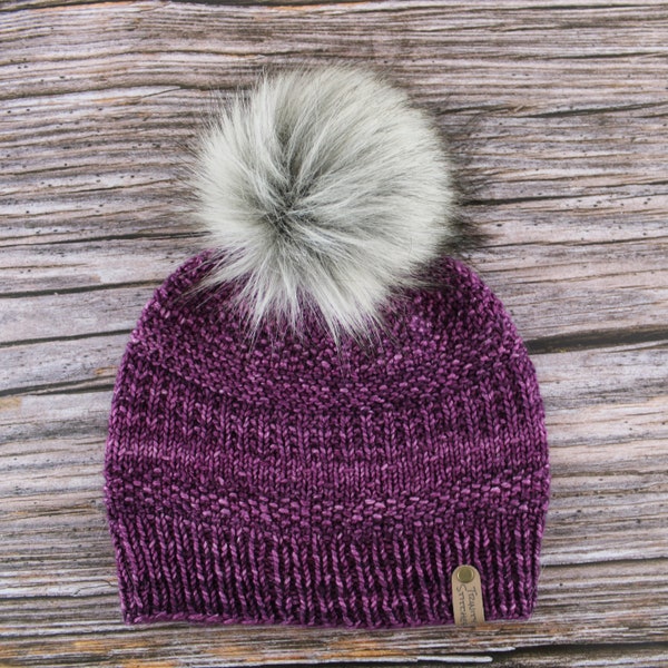 Women's Luxury Cashmere Merino Wool Knit Beanie Hat with Detachable Faux Fur Pom