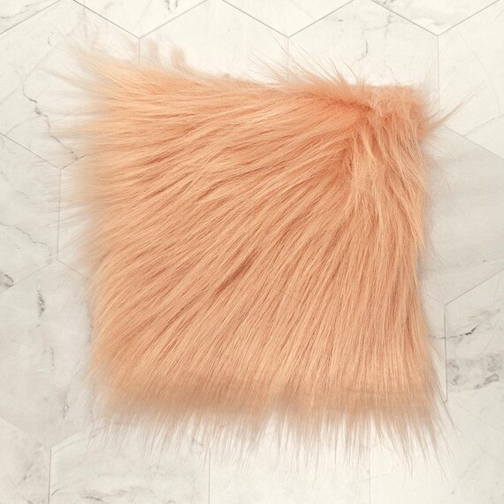 5" Precut Square Long Pile Faux Fur Fabric Papaya For Poms and Gnome Beards