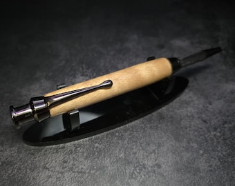 Hand Turned Curly Maple Mechanical Carpenter's 2mm Pencil Gun Metal Built in Sharpener