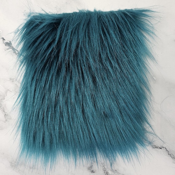 5" Precut Square Long Pile Faux Fur Fabric Teal For Poms and Gnome Beards