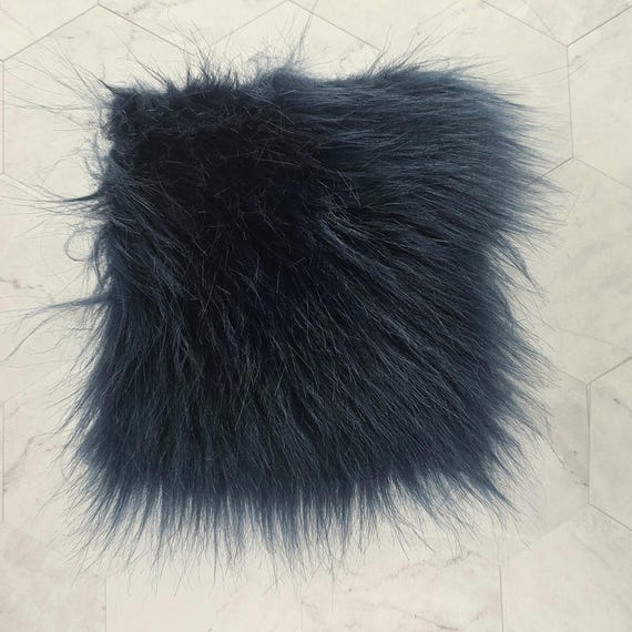 5" Precut Square Long Pile Faux Fur Fabric Navy Blue For Poms and Gnome Beards