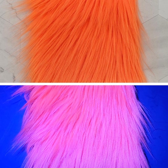 5" Precut Square Long Pile Faux Fur Fabric UV Reactive Neon Orange For Poms and Gnome Beards